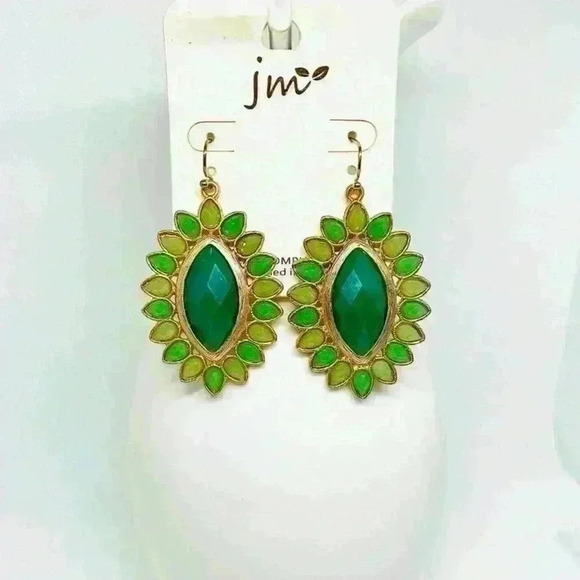 Tear Drop Statement Earrings in Green - Picture 1 of 3
